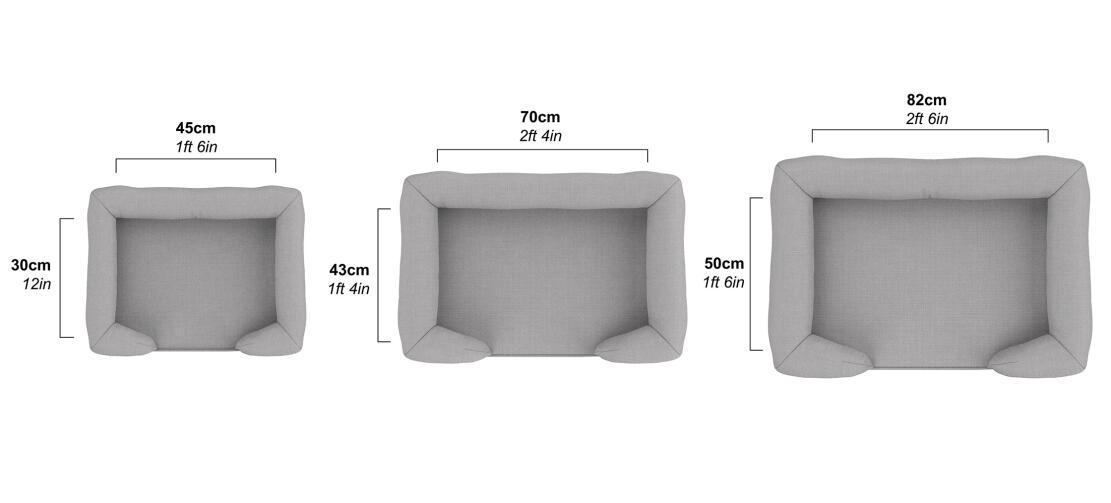 Omlet memory foam bolster hundeseng dimensioner i små, mellemstore og store størrelser