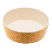 En skål til kæledyr i gul med et Geometrisk design.