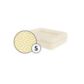 Lille bolster hundesengetæppe i honeycomb pollen print fra Omlet.
