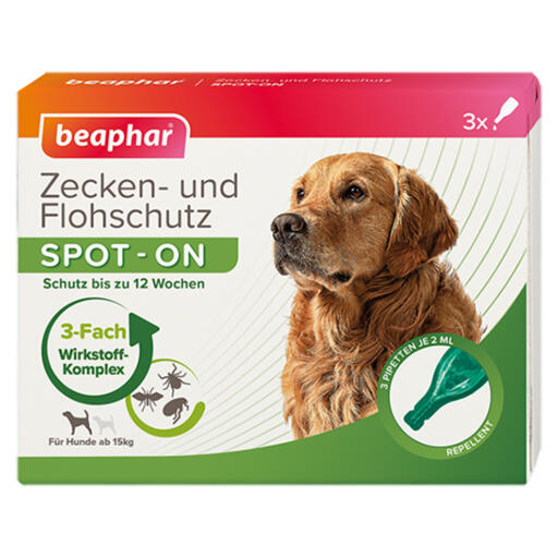 Beaphar SPOT-ON 3x2 ml til store hunde (op til 15 kg) med beskyttelse mod flåter og lopper