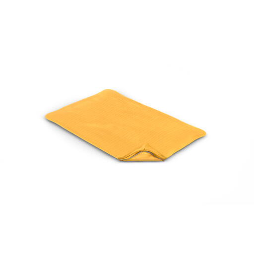 Et gult sækkestofbetræk til en hundeseng med hukommelsesskum.