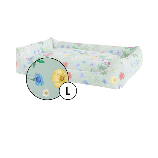 Betræk til stor rede-seng til hunde i Gardenia Sage-print af Omlet.