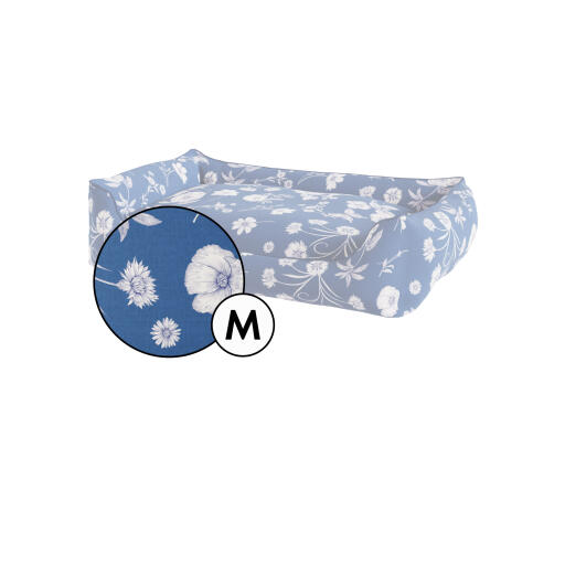 Betræk til medium rede-seng til hunde i blåt blomstret Gardenia Porcelain-print fra Omlet.
