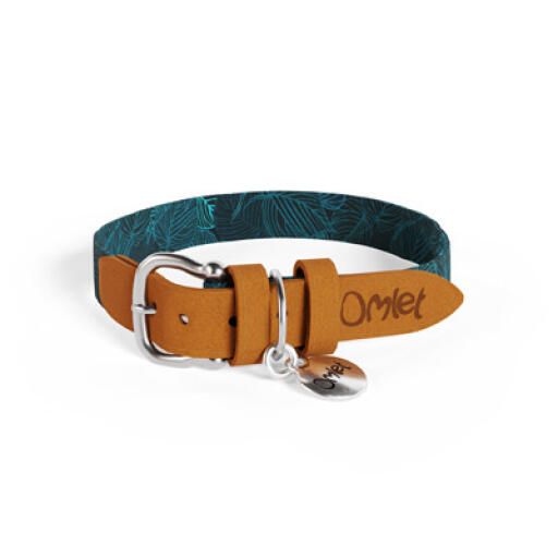 Medium designer hundehalsbånd I Nature Trail Teal-design