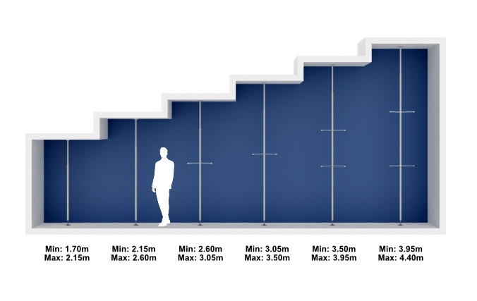 Vælg mellem seks lodrette stænger i en højde på helt op til 4,40m.